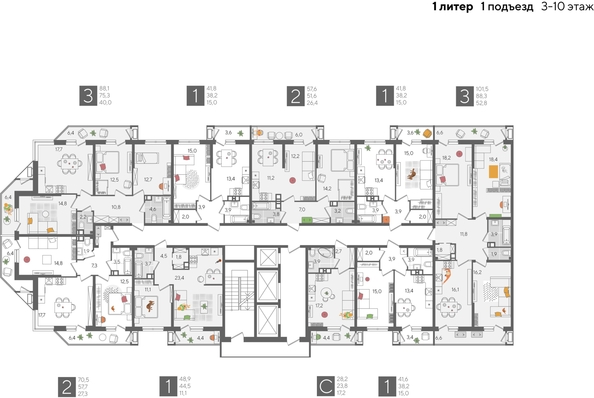 
  Продается 3-комн. квартира, 101.5 м², ЖК Рекорд 2, литера 1
. Фото 2.