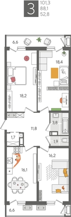 
  Продается 3-комн. квартира, 101.3 м², ЖК Рекорд 2, литера 1
. Фото 1.