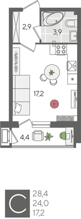 
  Продается студия, 28.4 м², ЖК Рекорд 2, литера 1
. Фото 1.