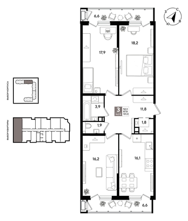 
  Продается 3-комн. квартира 100.3 м², в ЖК Рекорд 2, литера 1. Фото 1.