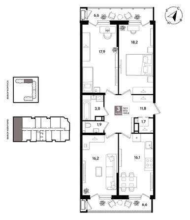 
  Продается 3-комн. квартира 99.6 м², в ЖК Рекорд 2, литера 1. Фото 4.