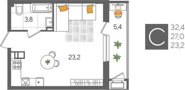
  Продается студия, 32.4 м², ЖК Рекорд 2, литера 1
. Фото 1.