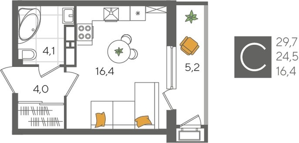 
  Продается студия, 29.7 м², ЖК Рекорд 2, литера 1
. Фото 1.