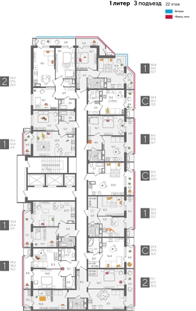 
  Продается 1-комн. квартира, 44.1 м², ЖК Рекорд 2, литера 1
. Фото 2.