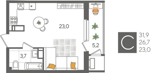 
  Продается студия, 31.9 м², ЖК Рекорд 2, литера 1
. Фото 1.