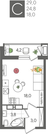 
  Продается студия, 29 м², ЖК Рекорд 2, литера 1
. Фото 1.