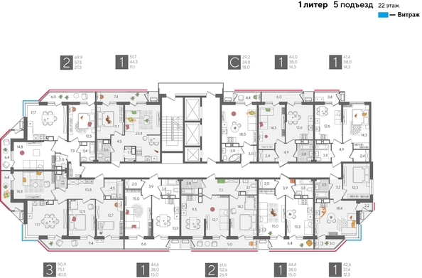 
  Продается 2-комн. квартира, 61.6 м², ЖК Рекорд 2, литера 1
. Фото 2.