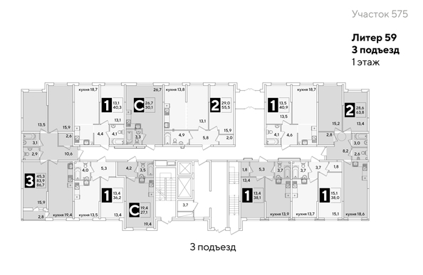 
  Продается 3-комн. квартира, 86.7 м², ЖК Самолет, литера 59
. Фото 2.