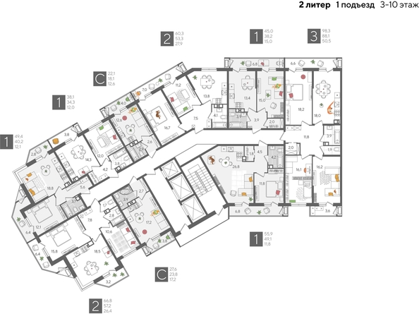 
  Продается 1-комн. квартира, 45 м², ЖК Рекорд 2, литера 2
. Фото 2.
