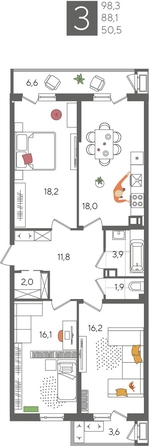 
  Продается 3-комн. квартира 97.8 м², в ЖК Рекорд 2, литера 2. Фото 2.