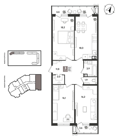 
  Продается 3-комн. квартира 97.8 м², в ЖК Рекорд 2, литера 2. Фото 2.