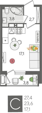 
  Продается студия, 27.4 м², ЖК Рекорд 2, литера 2
. Фото 1.