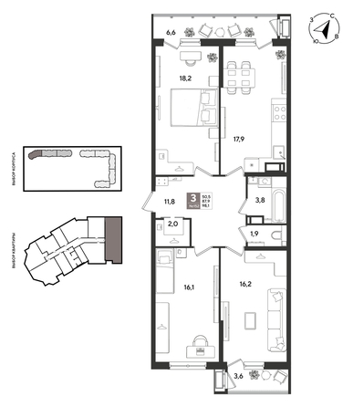 
  Продается 3-комн. квартира 97.2 м², в ЖК Рекорд 2, литера 2. Фото 2.