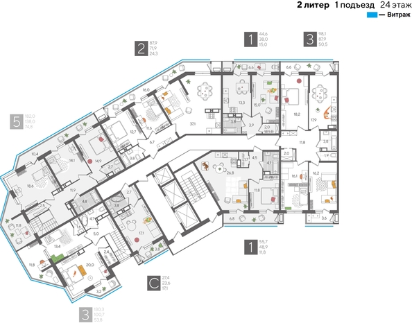 
  Продается 2-комн. квартира, 87.9 м², ЖК Рекорд 2, литера 2
. Фото 2.