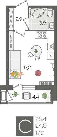 
  Продается студия, 28.4 м², ЖК Рекорд 2, литера 2
. Фото 1.