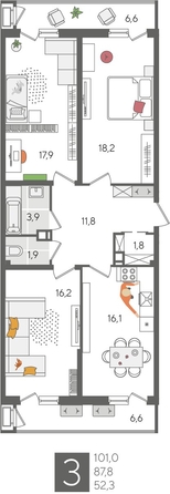 
  Продается 3-комн. квартира, 101 м², ЖК Рекорд 2, литера 2
. Фото 1.