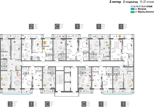 
  Продается 3-комн. квартира, 100.8 м², ЖК Рекорд 2, литера 2
. Фото 2.