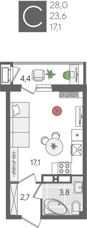 
  Продается студия, 28 м², ЖК Рекорд 2, литера 2
. Фото 1.