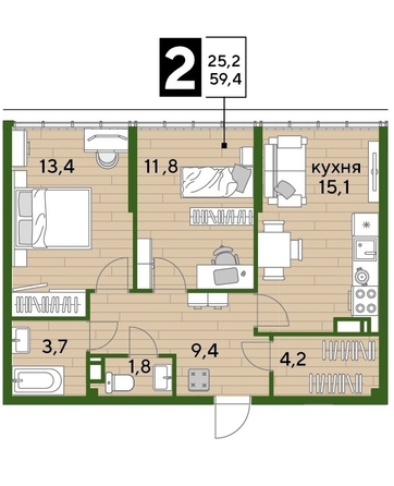 
  Продается 2-комн. квартира, 59.6 м², ЖК DOGMA PARK (Догма парк), литера 9
. Фото 1.