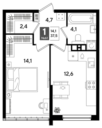 
  Продается 1-комн. квартира, 37.5 м², ЖК DOGMA PARK (Догма парк), литера 16
. Фото 1.