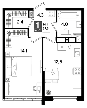 
  Продается 1-комн. квартира, 37.3 м², ЖК DOGMA PARK (Догма парк), литера 16
. Фото 1.
