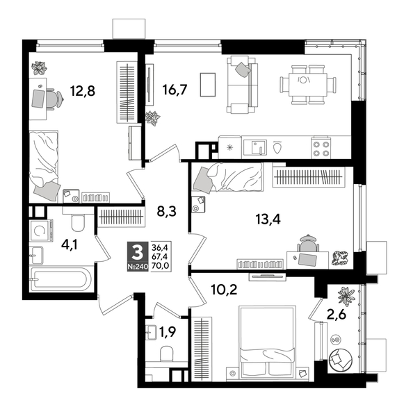 
  Продается 3-комн. квартира, 68.6 м², ЖК DOGMA PARK (Догма парк), лит 17
. Фото 1.