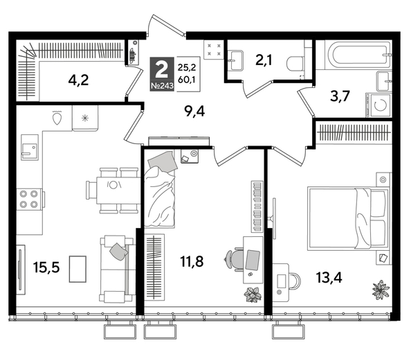 
  Продается 2-комн. квартира, 59.4 м², ЖК DOGMA PARK (Догма парк), литера 19
. Фото 1.
