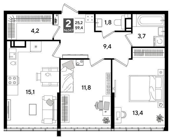 
  Продается 2-комн. квартира, 58.6 м², ЖК DOGMA PARK (Догма парк), литера 19
. Фото 1.
