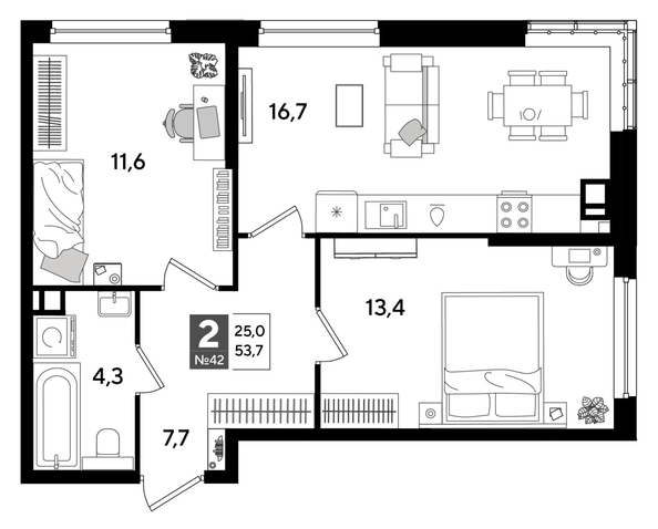 
  Продается 2-комн. квартира, 53.7 м², ЖК DOGMA PARK (Догма парк), лит 20
. Фото 1.