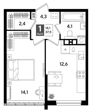 
  Продается 1-комн. квартира 37.2 м², в ЖК ДОГМА ПАРК, лит 20. Фото 1.