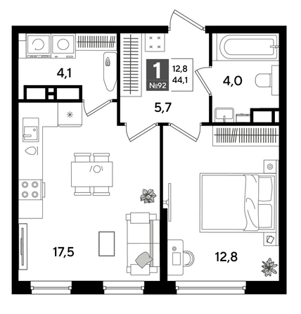 
  Продается 1-комн. квартира 43.6 м², в ЖК ДОГМА ПАРК, лит 20. Фото 1.
