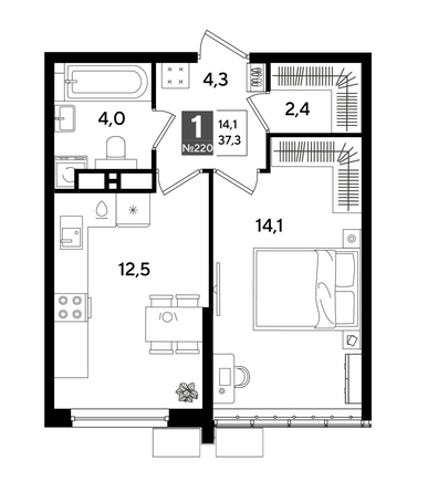
  Продается 1-комн. квартира 36.8 м², в ЖК ДОГМА ПАРК, лит 20. Фото 1.