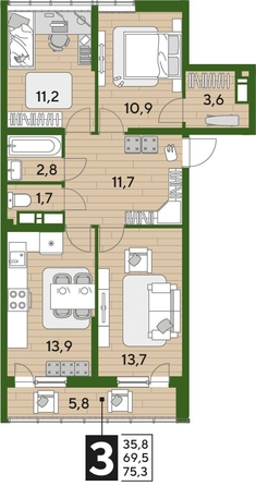
  Продается 3-комн. квартира, 75.6 м², ЖК DOGMA PARK (Догма парк), литера 21
. Фото 1.