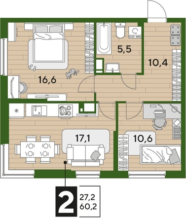 
  Продается 2-комн. квартира, 60.1 м², ЖК DOGMA PARK (Догма парк), литера 22
. Фото 1.