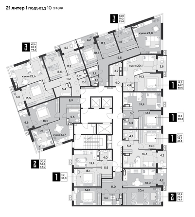 
  Продается 3-комн. квартира 83.4 м², в ЖК Парк Победы 2, литера 21. Фото 4.