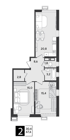
  Продается 2-комн. квартира, 67.6 м², ЖК Парк Победы 2, литера 21
. Фото 1.