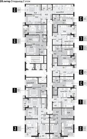 
  Продается 3-комн. квартира, 85.6 м², ЖК Парк Победы 2, литера 28
. Фото 2.