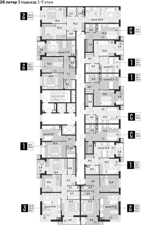 
  Продается 2-комн. квартира, 69.4 м², ЖК Парк Победы 2, литера 28
. Фото 2.