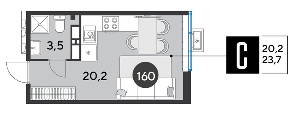 
  Продается студия, 23.7 м², ЖК Парк Победы 2, литера 6
. Фото 1.