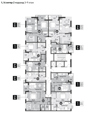 
  Продается 2-комн. квартира, 59.5 м², ЖК Парк Победы 2, литера 6
. Фото 2.