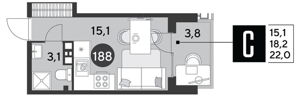
  Продается студия, 22 м², ЖК Парк Победы 2, литера 6
. Фото 1.