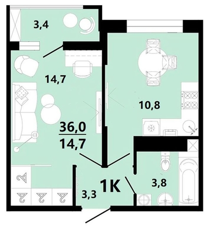 
  Продается 1-комн. квартира, 36.9 м², ЖК Горячий, литера 1
. Фото 1.