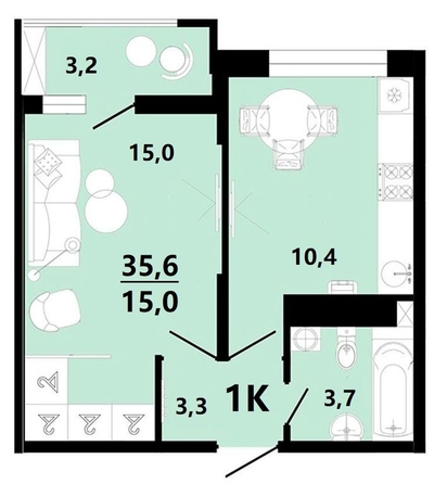 
  Продается 1-комн. квартира, 35.6 м², ЖК Горячий, литера 1
. Фото 1.