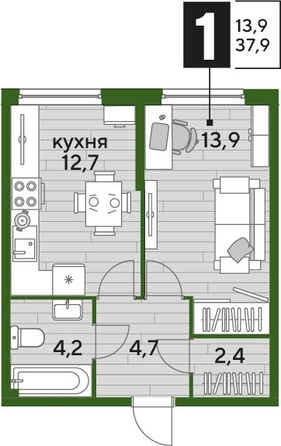 
  Продается 1-комн. квартира, 37.3 м², ЖК DOGMA PARK (Догма парк), литера 2
. Фото 1.