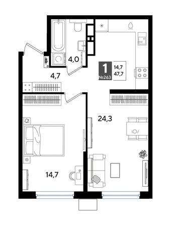 
  Продается 1-комн. квартира, 47.7 м², ЖК DOGMA PARK (Догма парк), лит 13
. Фото 1.