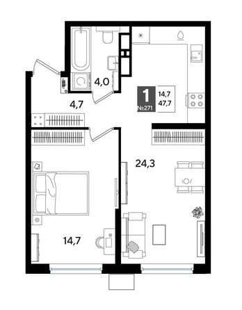 
  Продается 1-комн. квартира, 47.7 м², ЖК DOGMA PARK (Догма парк), лит 13
. Фото 1.