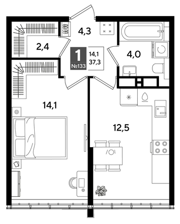 
  Продается 1-комн. квартира 36.7 м², в ЖК ДОГМА ПАРК, лит 20. Фото 1.