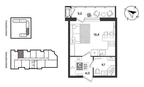 
  Продается студия 29.9 м², в ЖК Рекорд 2, литера 1. Фото 1.