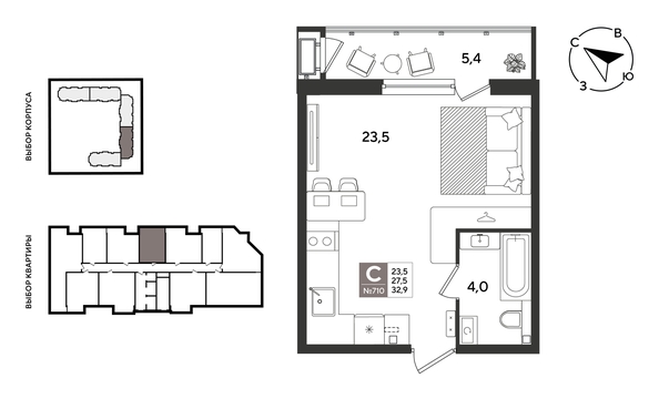 
  Продается студия 32.4 м², в ЖК Рекорд 2, литера 1. Фото 1.