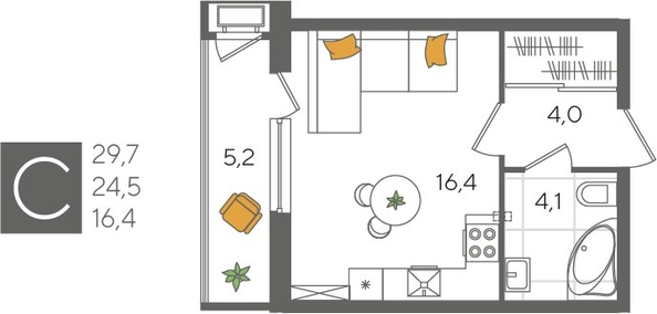 
  Продается студия 29.7 м², в ЖК Рекорд 2, литера 5. Фото 1.